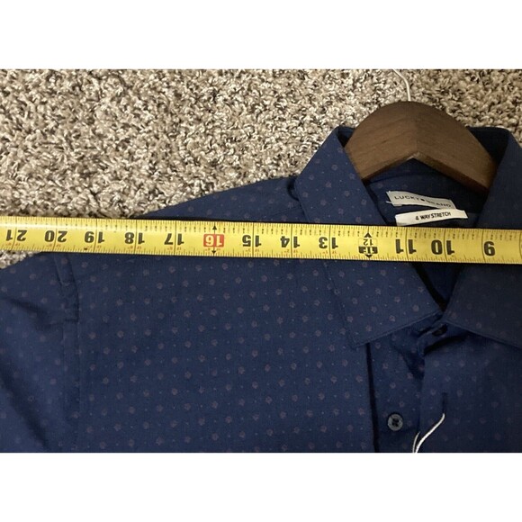 Lucky Brand Mens Button Up Shirt XL 34/35 17-17.5 Slim Fit Stretch Navy Blue - Picture 8 of 13
